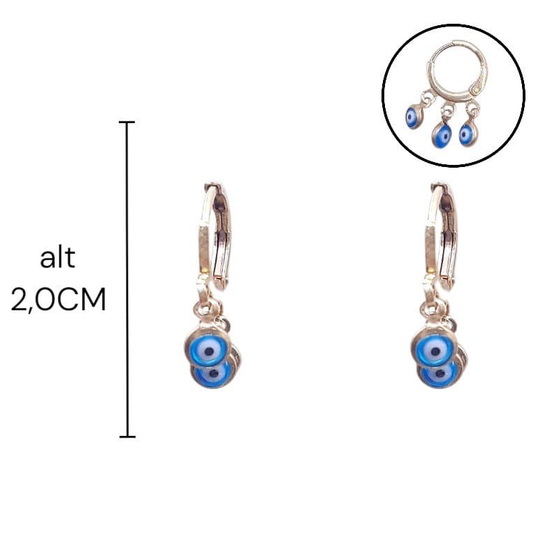 Brinco Argolinha Click Com 3 Olhinho Grego 6mm