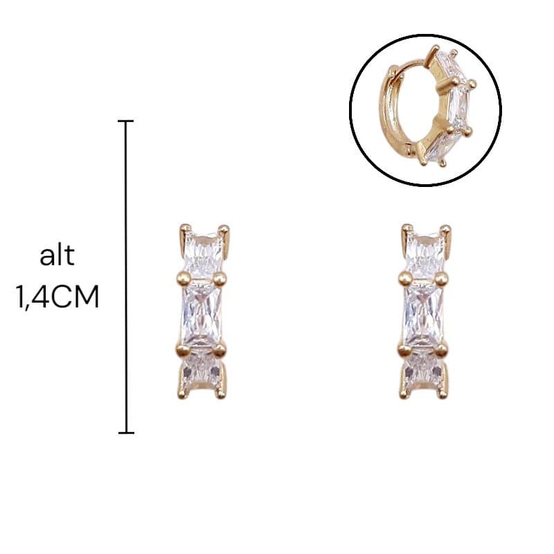 Brinco Argolinha Click Cravejada Com 3 Baguete