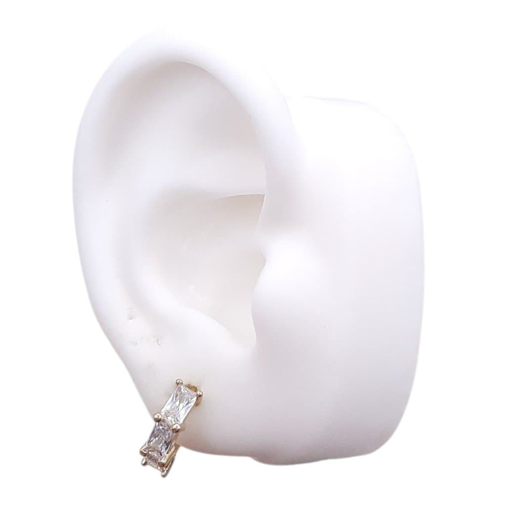 Brinco Argolinha Click Cravejada Com 3 Baguete miniatura 2