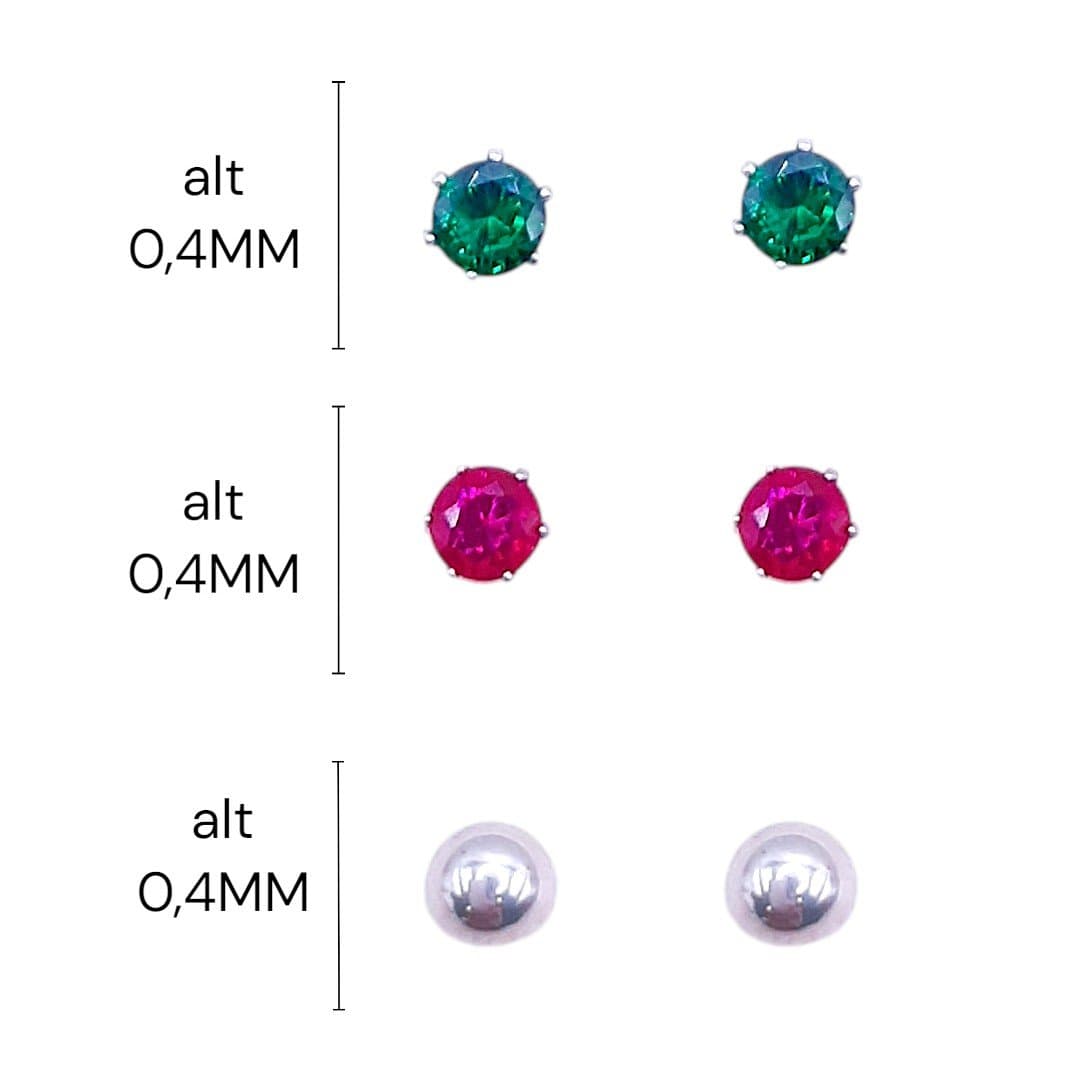 Trio Brinco Ponto De Luz E Bolinha 4mm Aço Inox
