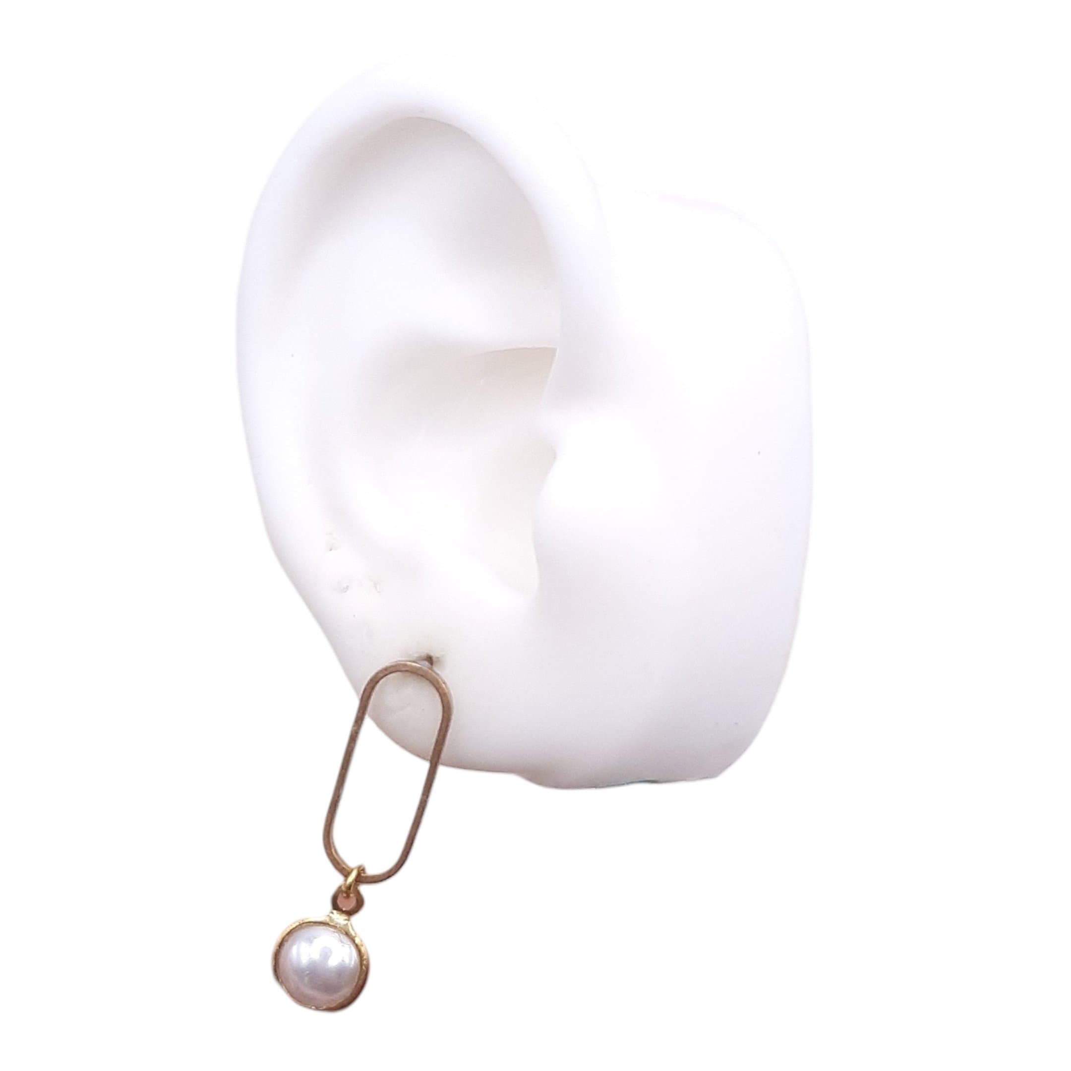 Brinco Elo Oval Com Pérola 8,0mm miniatura 2
