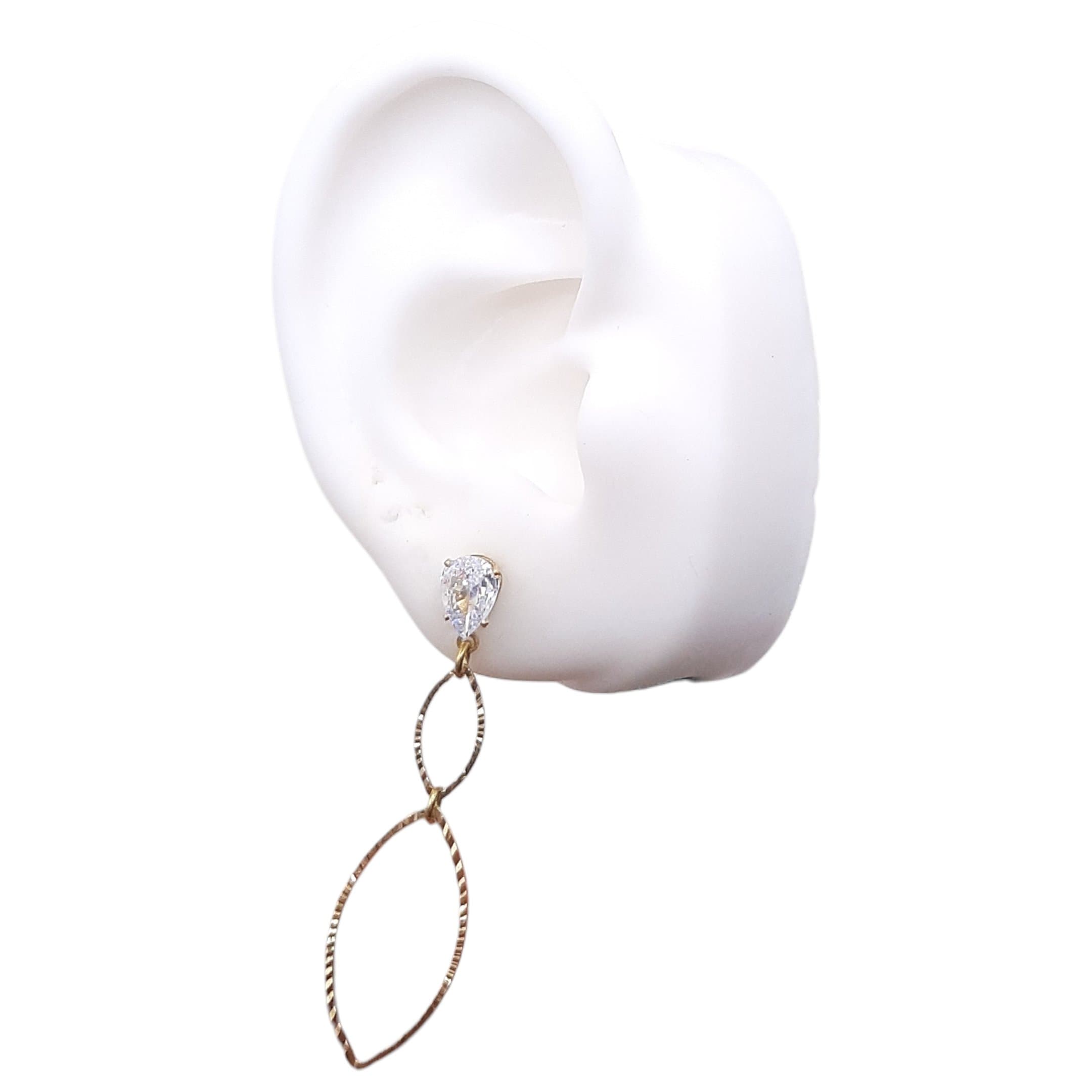 Brinco Base De Gota Com 2 Navete Vazado Diamantado miniatura 2