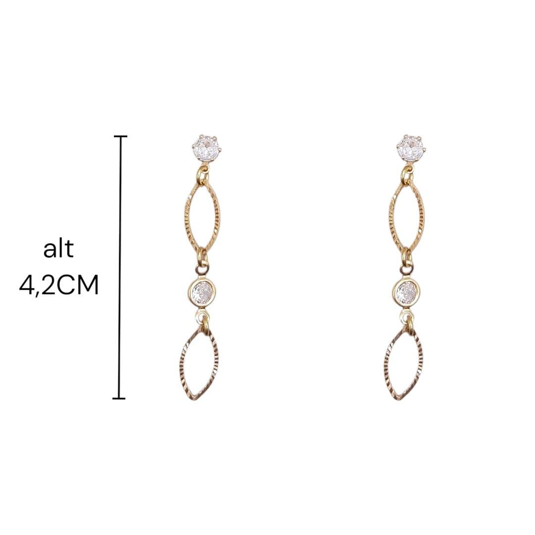 Brinco 2 Navete Vazado Diamantado Com 2 Zirconia
