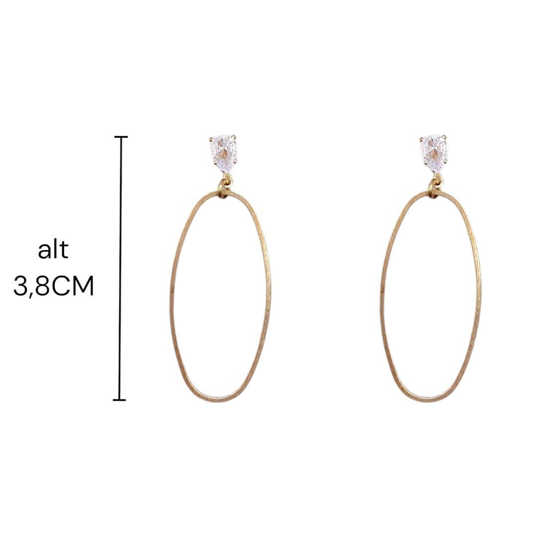 Brinco Base Gota De Zirconia Com Elo Oval Vazado Semi-joia