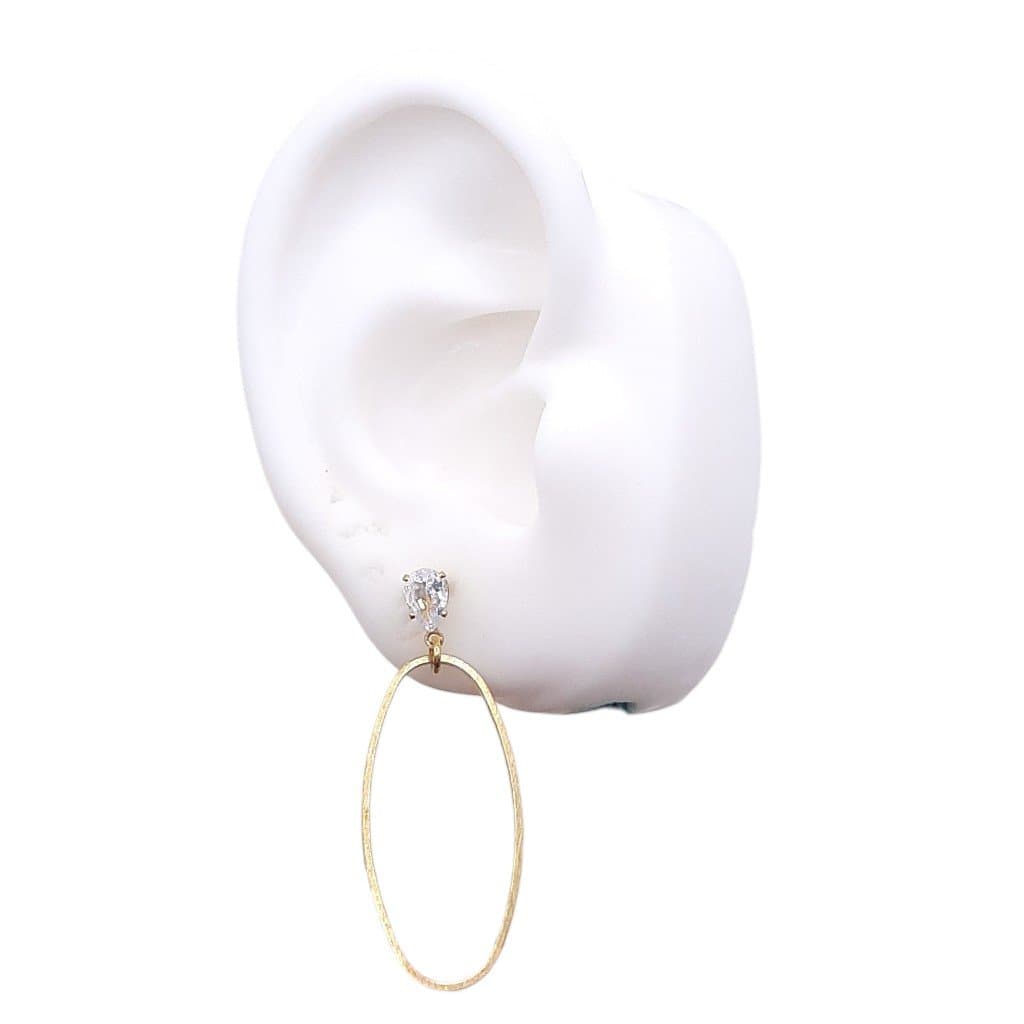 Brinco Base Gota De Zirconia Com Elo Oval Vazado Semi-joia miniatura 2