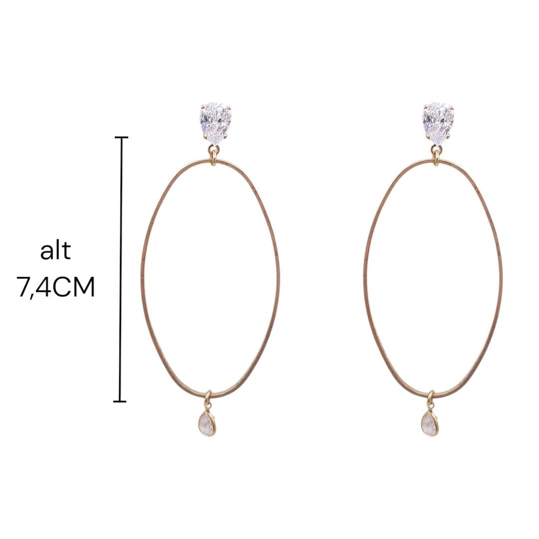 Brinco Base Gota De Zirconia Com Elo Oval Vazado