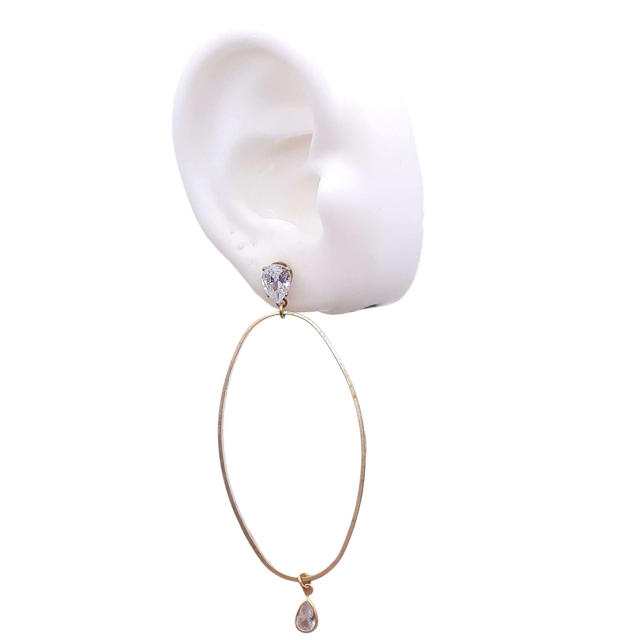 Brinco Base Gota De Zirconia Com Elo Oval Vazado miniatura 2