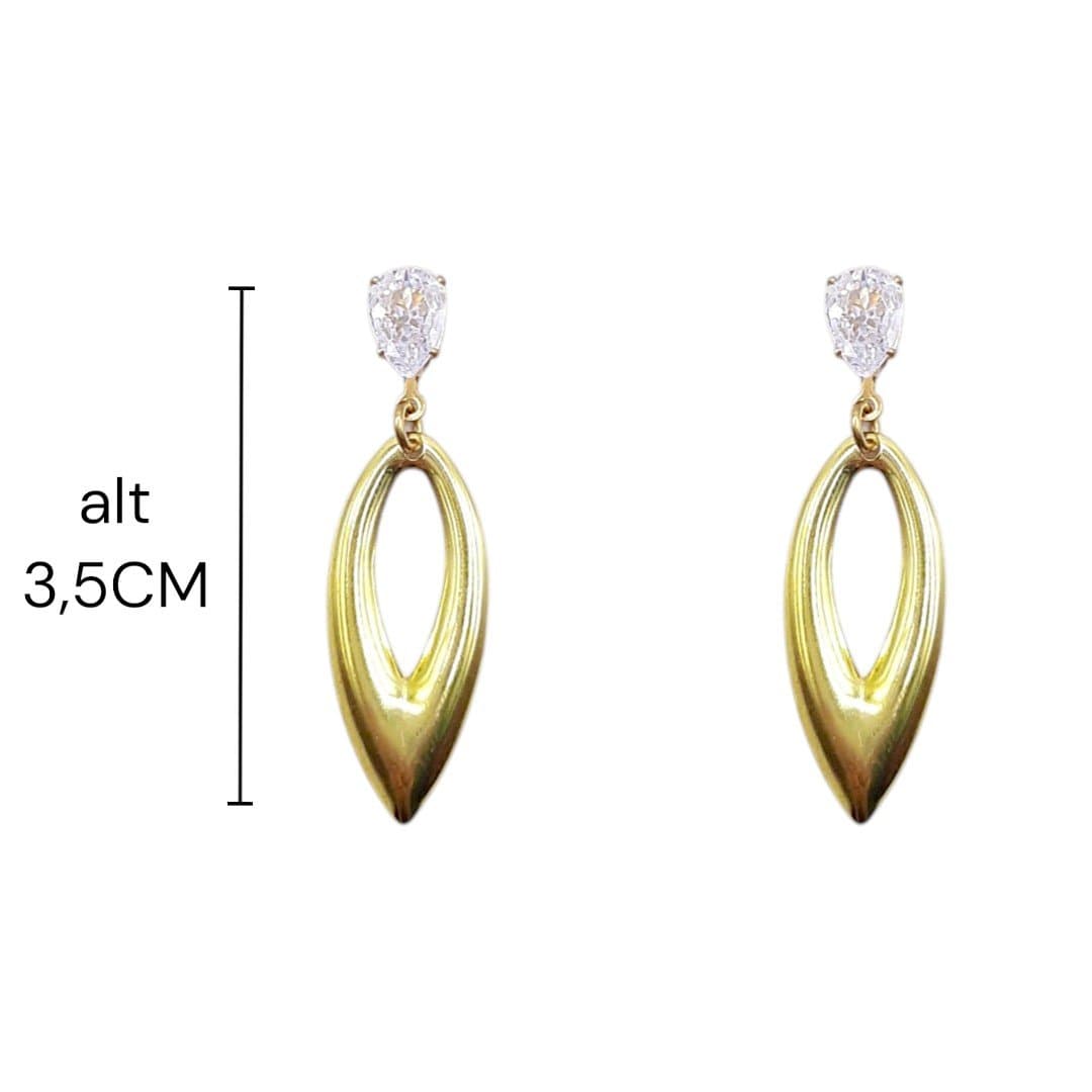 Brinco Base Gota Zirconia Com 1 Navete Lisa Semi-joia