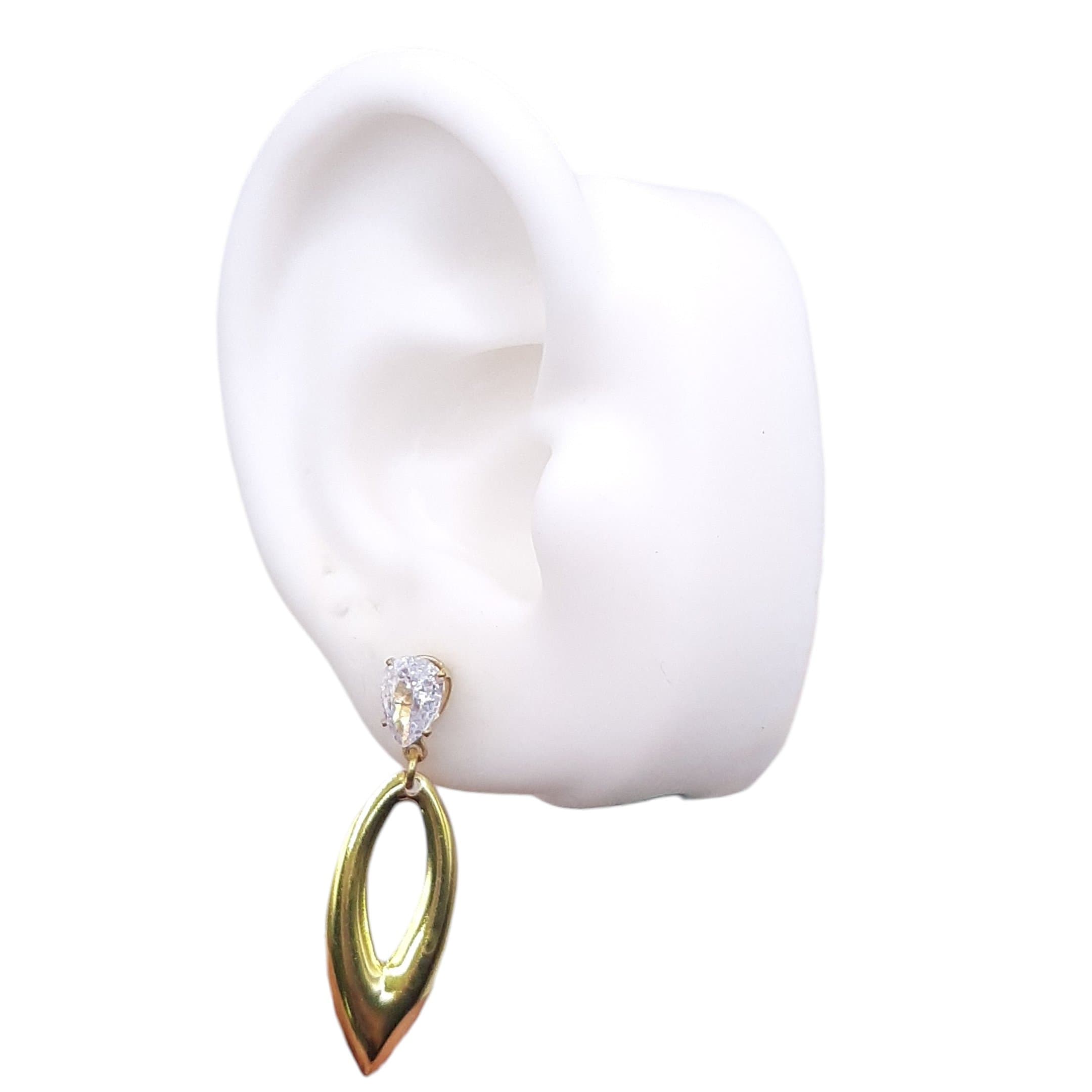 Brinco Base Gota Zirconia Com 1 Navete Lisa miniatura 2