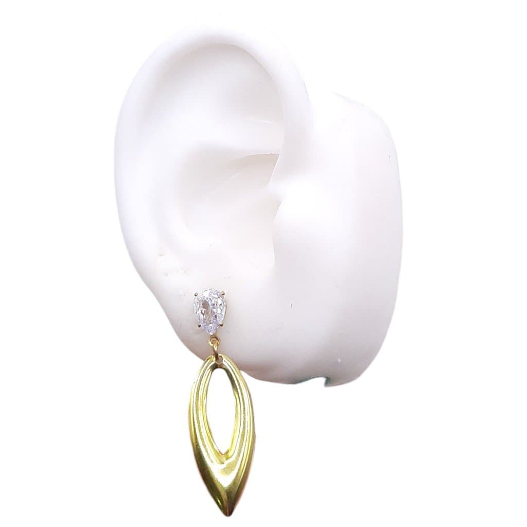 Brinco Base Gota Zirconia Com 1 Navete Lisa Semi-joia miniatura 2