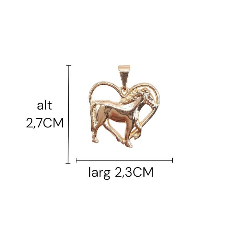 Colar Coração Com Cavalo Alto Relevo No Meio 60cm