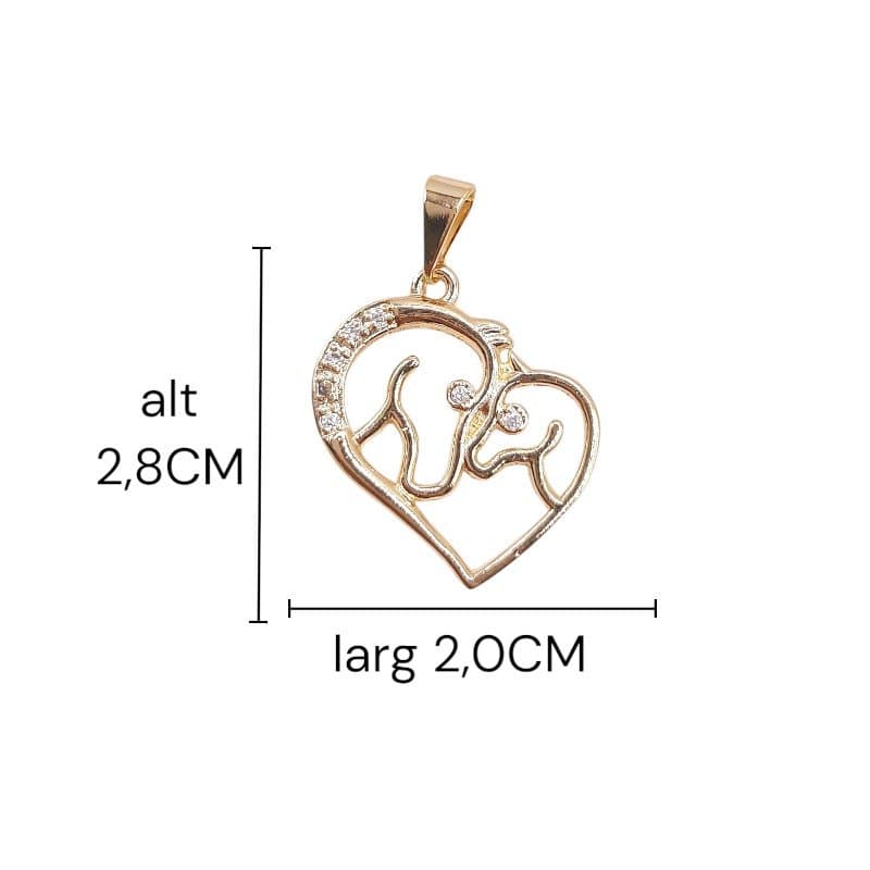 Colar 2 Cavalos Vazado Formato Coração Cravejado 60cm