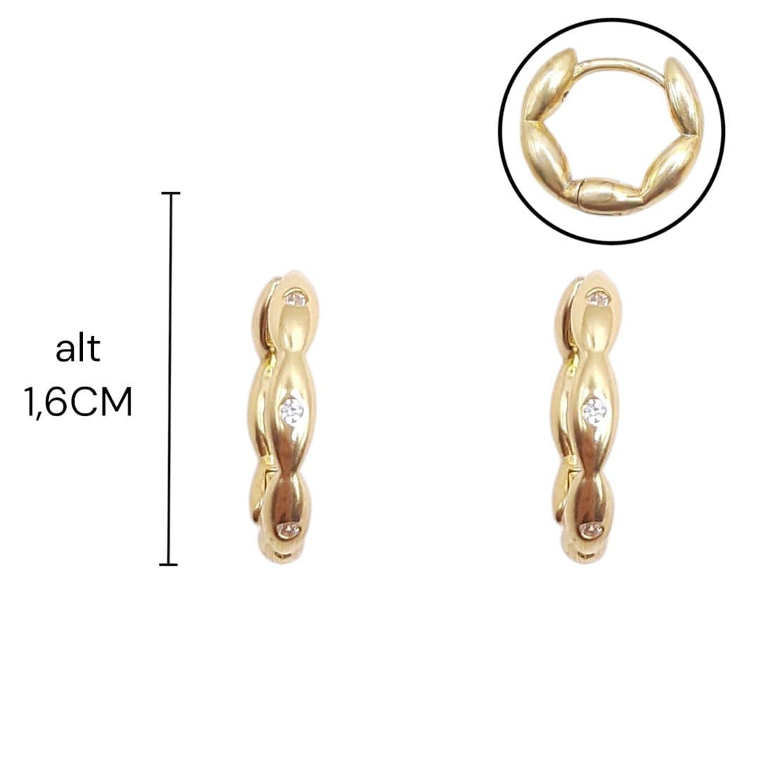 Brinco Argolinha Click Boinha Nº3 Com Zirconia