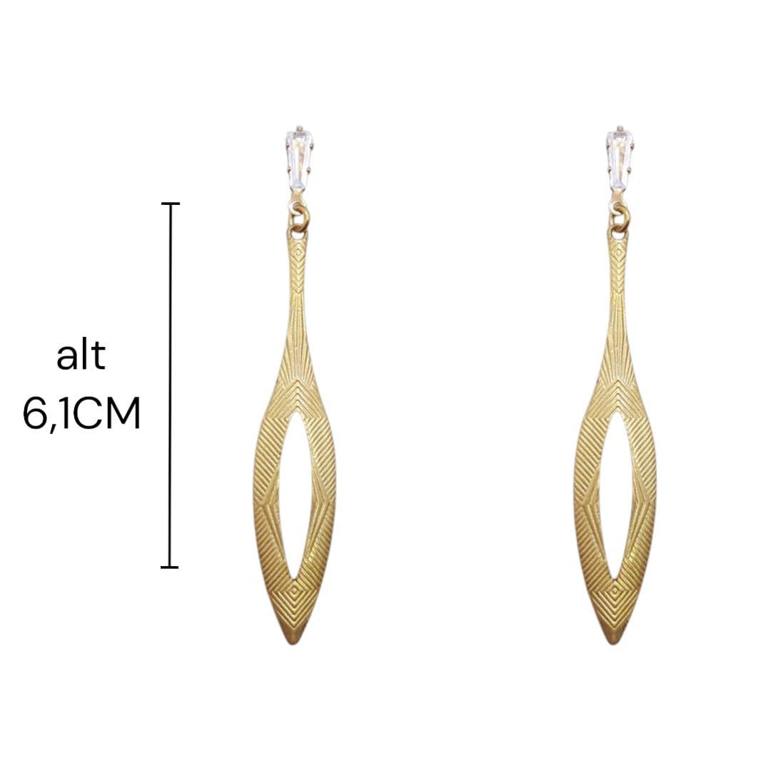 Brinco Base Trapézio De Zirconia Com Gota Alongada