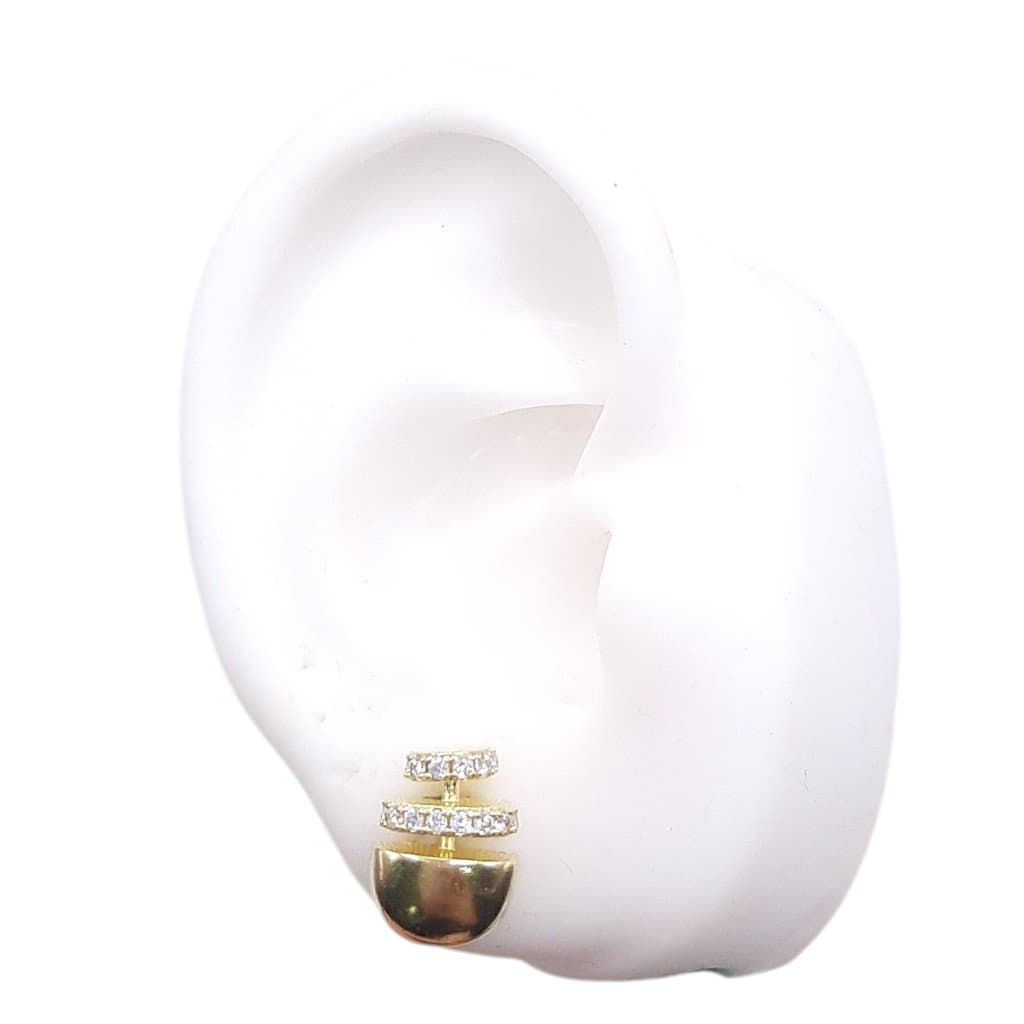 Brinco Meia Esfera Com Hastes Cravejada miniatura 2