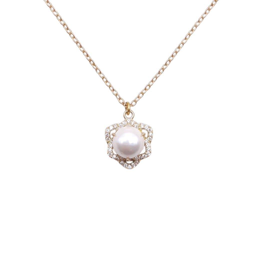 Colar Rosa Cravejada C/1 Pérola No Centro