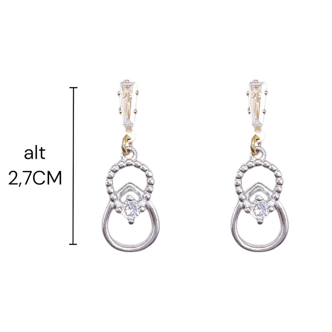 Brinco Base Trapézio Formato 2 Gota Cruzada Com 1 Zirconia