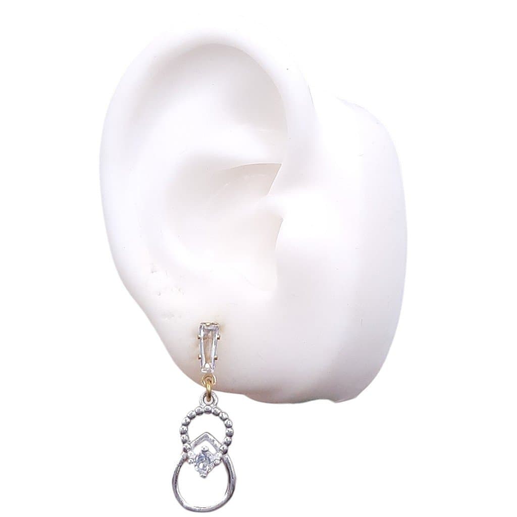 Brinco Base Trapézio Formato 2 Gota Cruzada Com 1 Zirconia miniatura 2