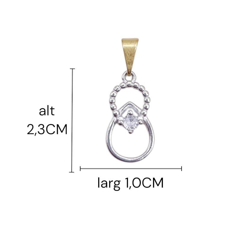 Pingente  Formato 2 Gota Cruzada Com 1 Zircônia