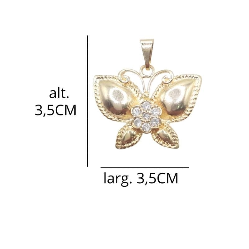 Pingente Borboleta G. Com Flor Cravejada