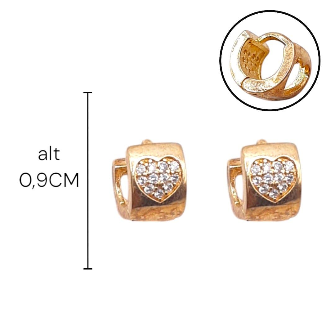 Brinco Argolinha Click Com Coração Cravejado