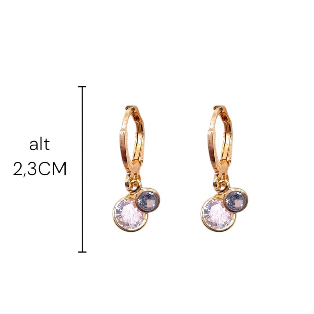 Brinco Argolinha Click Com 2 Zirconias Penduradas
