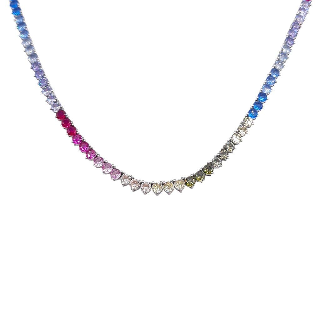 Colar Fio Zirconia Color 3 Pontas Ródio