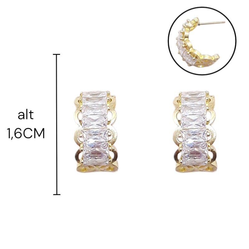 Brinco Meia Argola Cravejada Com Baguete